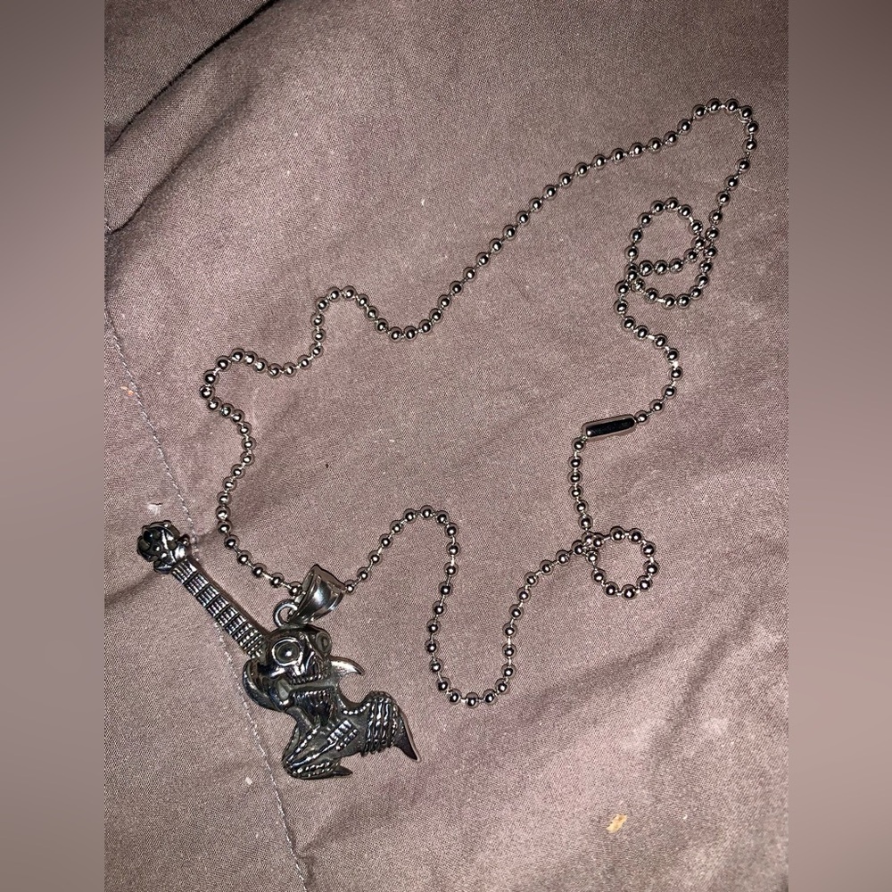 Skull With Guitar Pendant Necklace